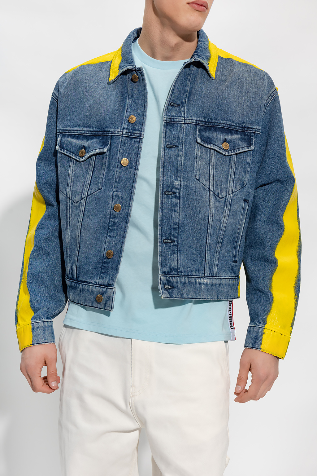 T shirt med rund hals og grafisk tryk Blue Denim Jacket jacket Moschino IetpShops Morocco